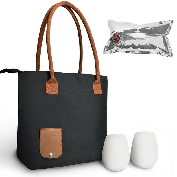 Wine Tote Bag with Hidden Dispenser, Insulated Large Wine Carrying