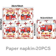 Hyjoy 40Pcs Firetruck Themed Party Napkins, Adorable Firetruck Paper Napkins for ' Birthday Decorations, 6.5x6.5 Inches