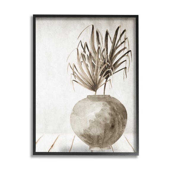Stupell Industries Neutral Palms Still Life Botanical & Floral Painting Black Framed Art Print Wall Art, 11 x 14