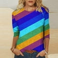 thumbnail image 2 of OWMEOT Rainbow Print Tops for Women Trendy 3/4 Length Sleeve Shirts Loose Fit Round Neck Blouses Casual Tees for Holiday, 2 of 4