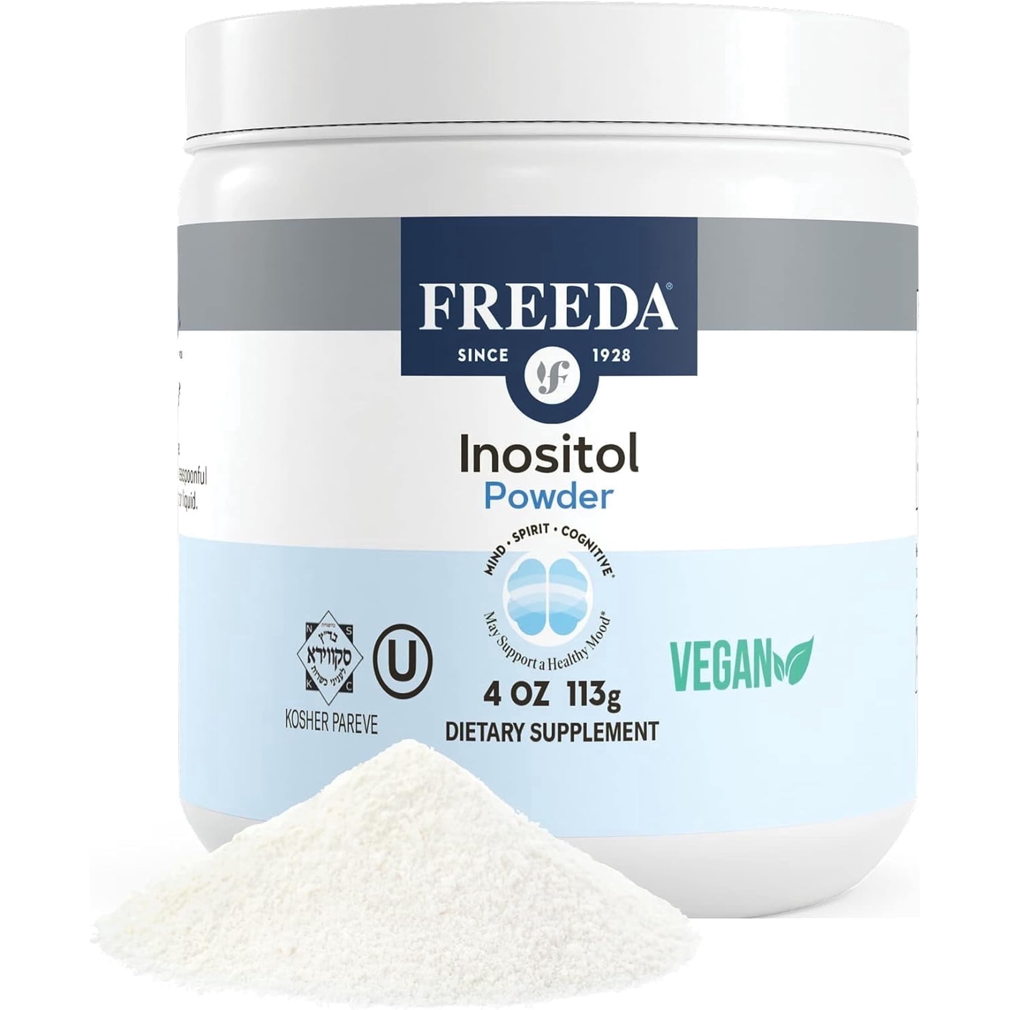 Inositol Powder for Hormonal Balance & Mood Support – Freeda Myo-Inositol Supplement – Pure Vitamin B8 for Women & Men – Kosher, Vegan, Non-GMO – 900 mg per Serving – 4 oz