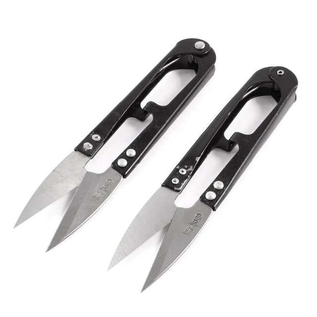 Unique Bargains 2 Pcs Black Metal Grip Thread Clip Tailor Yarn Spring Scissors Stitch Cutter