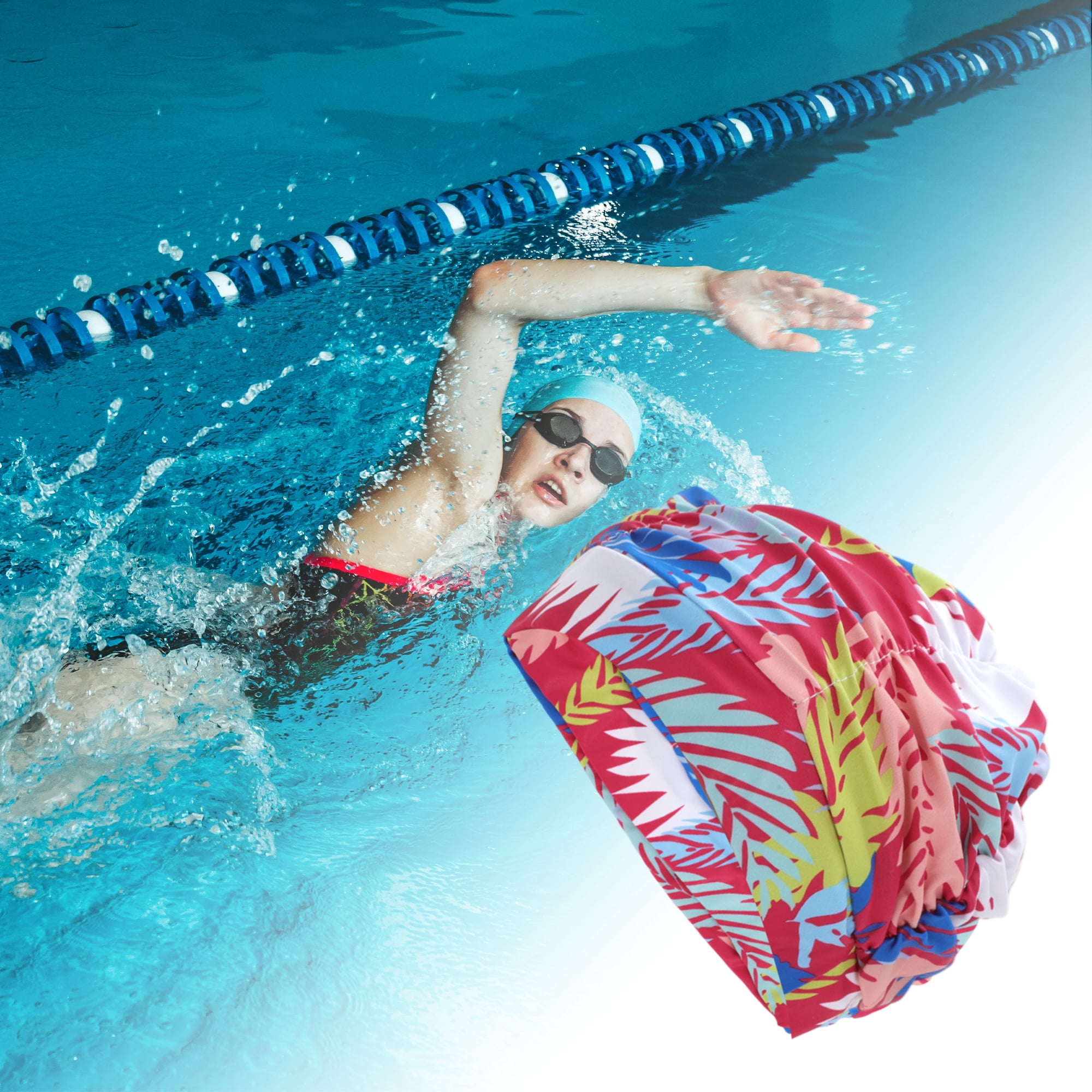 Unique Bargains 1Pc Breathable Pleated Style Swimming Cap Red Blue