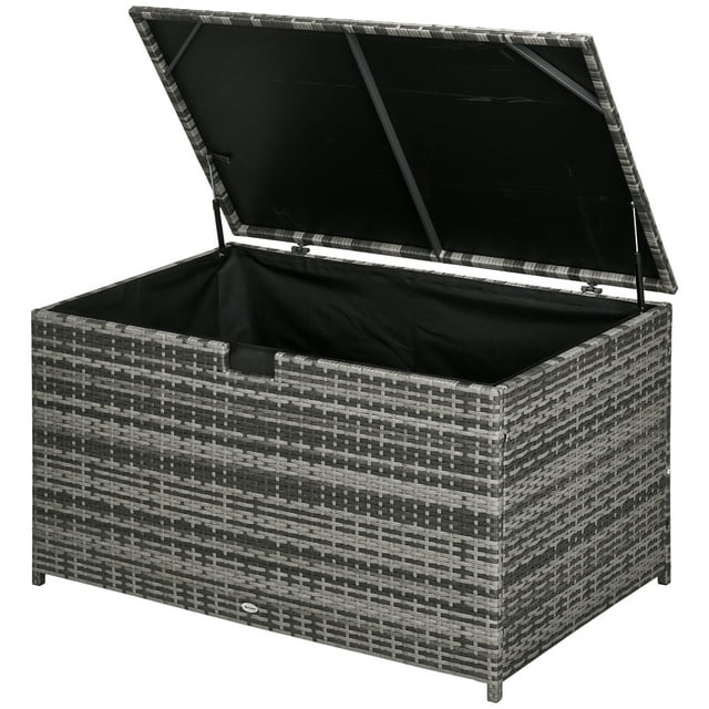 CoSoTower 113 Gallon Outdoor Storage Box, Rattan Deck Box for Indoor, Patio Furniture Cushions, Grey