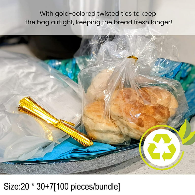 Reusable Plastic Bread Bags for Homemade Bread - 100 Pack Clear Bread Bag  with Ties For An Airtight Moisture-free Preservation and Storage- Bread  Loaf