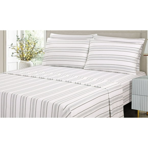Cotton House - Flannel Sheet Set, 100% Cotton, Twin Size, Stripes Design