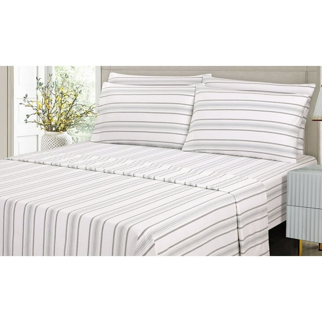 Cotton House - Ensemble de Draps en Flanelle, 100 % Coton, Format Jumeau, Motif à Rayures