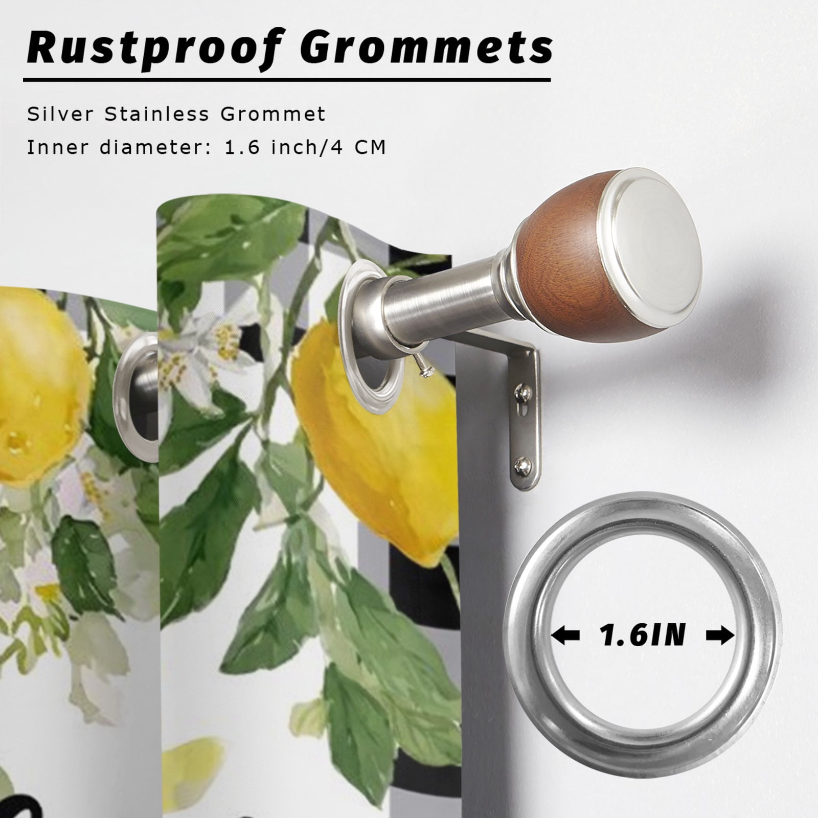 Yellow Lemons Outdoor Curtains for Patio, Welcome Summer Fruit Flower Botanical Black Plaid Sunshade Privacy Drapes Grommet Waterproof Outside Curtains for Porch/Cabana/Balcony 54"x 108", 1 Panel