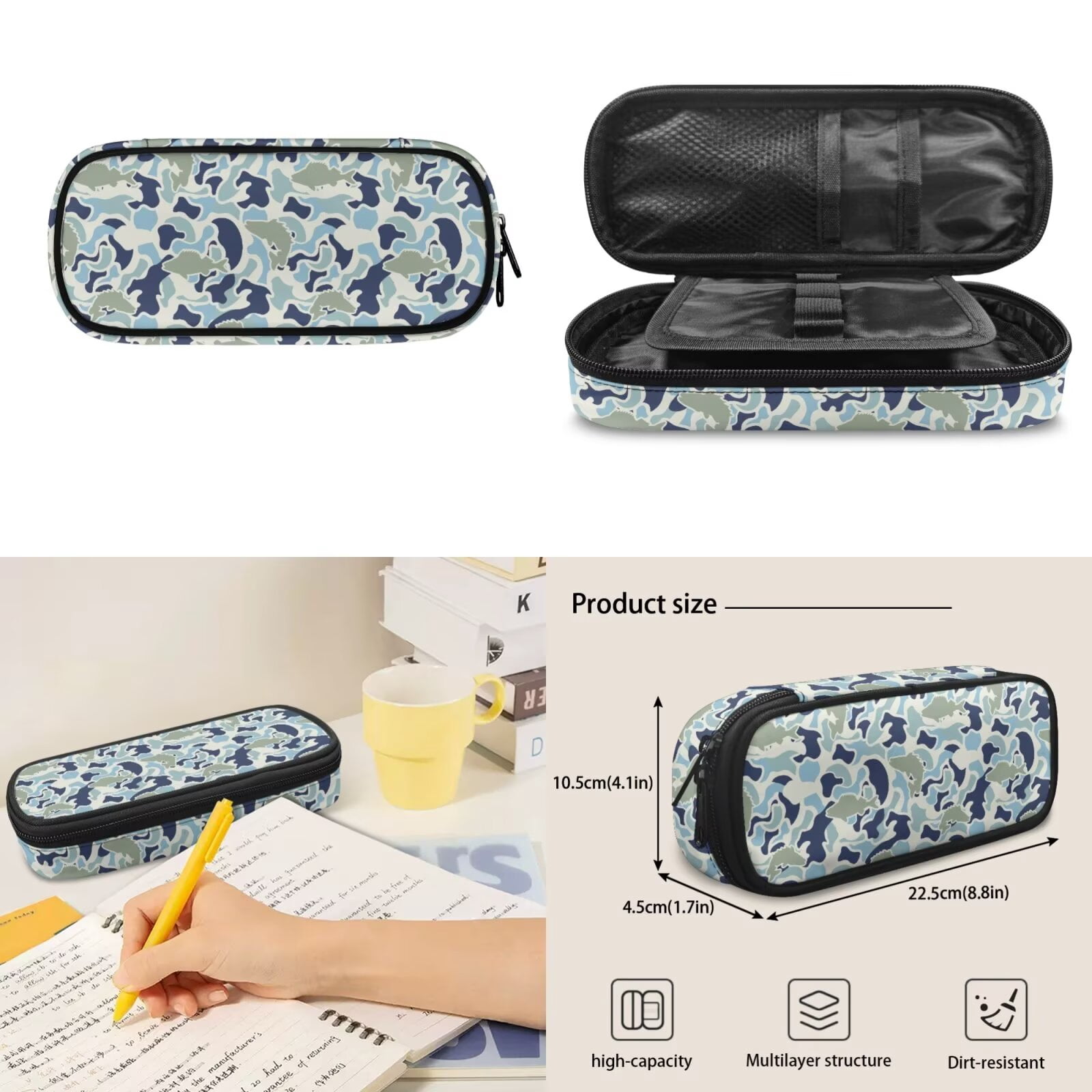Pzuqiu Fish Camo Kids Backpack for School Girls 4 pcs Backpacks for Teens Backpack with Lunch Bag Pencil Case Water Bottle Holder Bookbags with Adjustable Shoulder Strap Daypack