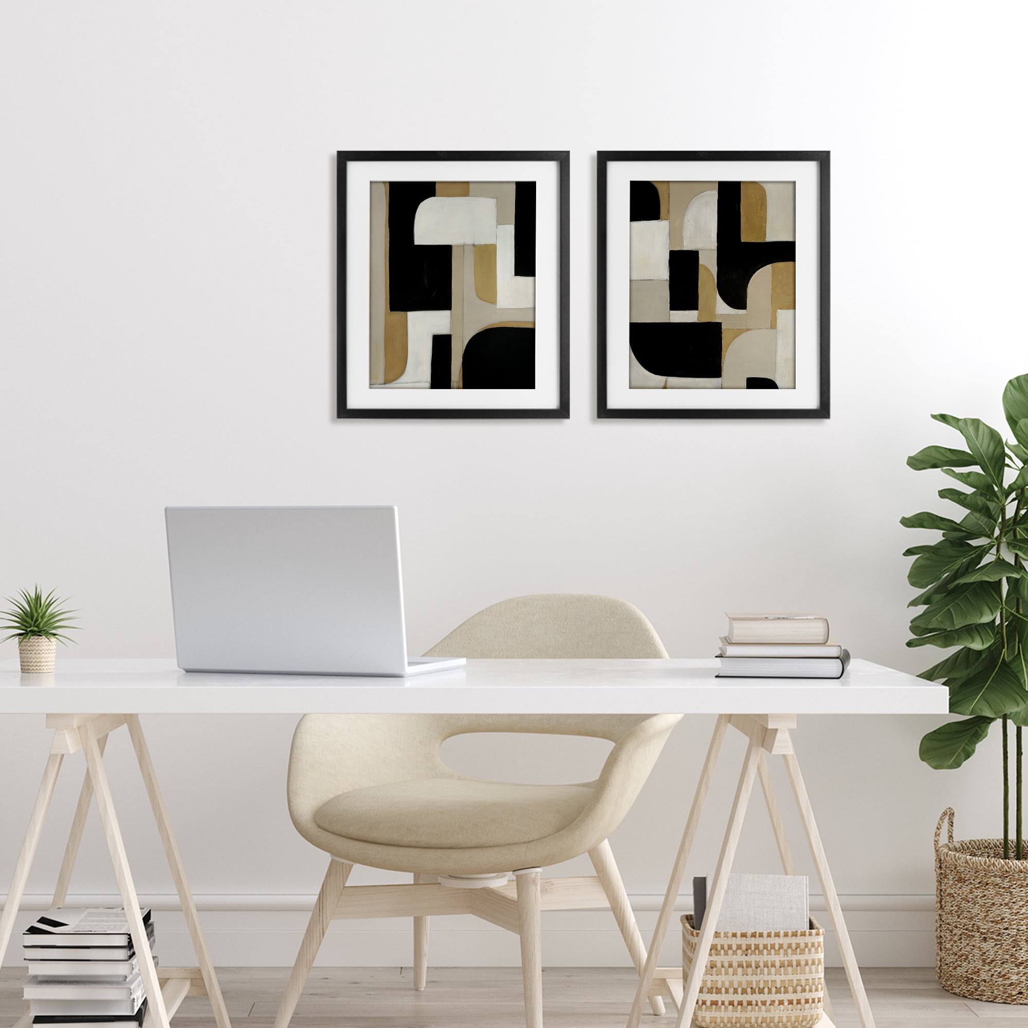 Stupell Industries Neutrals & Black Geometrics 2 Piece Black Framed Print Under Glass Set, design by Kippi Leonard