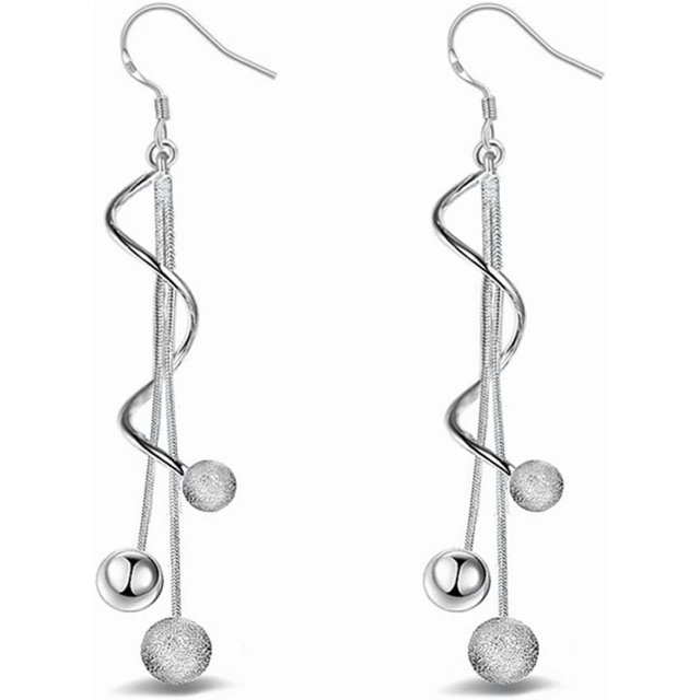 - 1 par de arete de plata para mujer, estilo bohemio, abalorio brillantes, arete largos, arete colgantes para mujer, accesorios de vestir, regalo de amor, duraderos y útiles, Plata