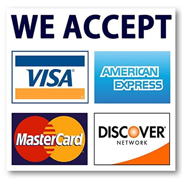 Nous Acceptons les Cartes de Crédit AmEx Visa MasterCard Discover Décalcomanies Autocollant Logo Enseigne pour Magasins et Entreprises (3.5 Pouces x 3.5 Pouces)