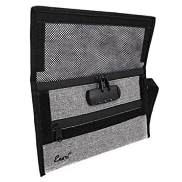 Enari Collection Money Bag with Combination Lock Security Deposit Bank Pouch Gray Polyester Material