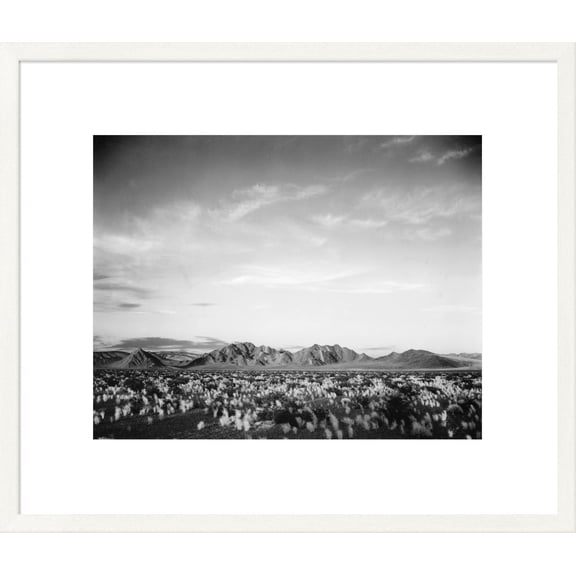Global Gallery Ansel Adams 'Distant mountains: desert and shrubs in foreground near Death Valley National Monument, California - National Parks and Monuments, 1941' Framed Wall Art