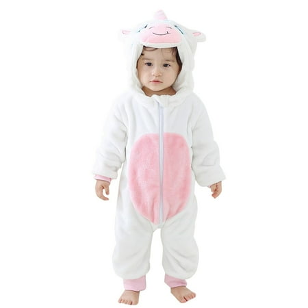 

0-3T Baby Girl Boy Unicorn Winter Warm Snowsuit Zip Up Fleece Hooded Jumpsuit