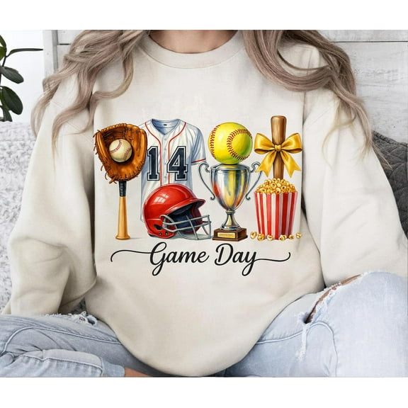 Game Day , Baseball Softball Clipart, Sports Shirt Design , Game Day Sublimation, Trophy Helmet Popcorn TSHIRT All Size S-5XL
