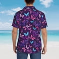 thumbnail image 4 of Balery Bright Purple Butterflies Camisas hawaianas de manga corta para hombre, camisas playeras de corte holgado, camisas de vacaciones con botones,XX-Large, 4 of 7