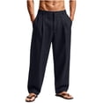 thumbnail image 2 of cfhntfmh Mens Wide Leg Pants Business Casual Dress Pants Pleated Beach Loose Fit Trousers with Pockets (Black,3X-Large), 2 of 6