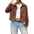 thumbnail image 3 of Womens Faux Suede Leather Jackets Casual Cropped Coats Vintage Button Down Shackets Brown XL, 3 of 7