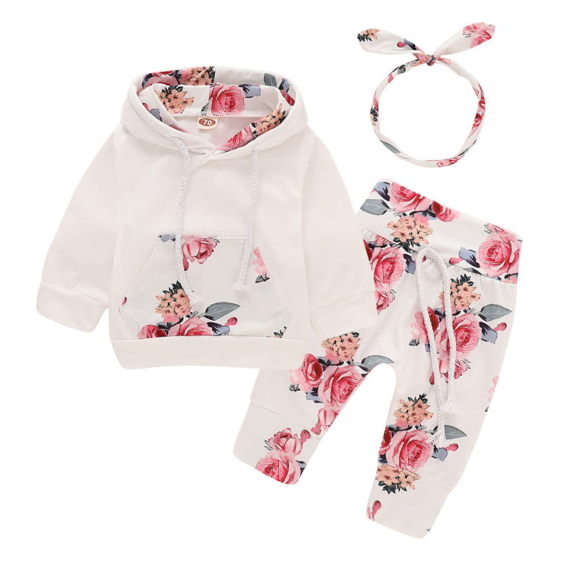 Details about   Newborn Baby Girl Clothes Floral Hoodie Tops Long Pants Headband 3Pcs Outfit Set 
