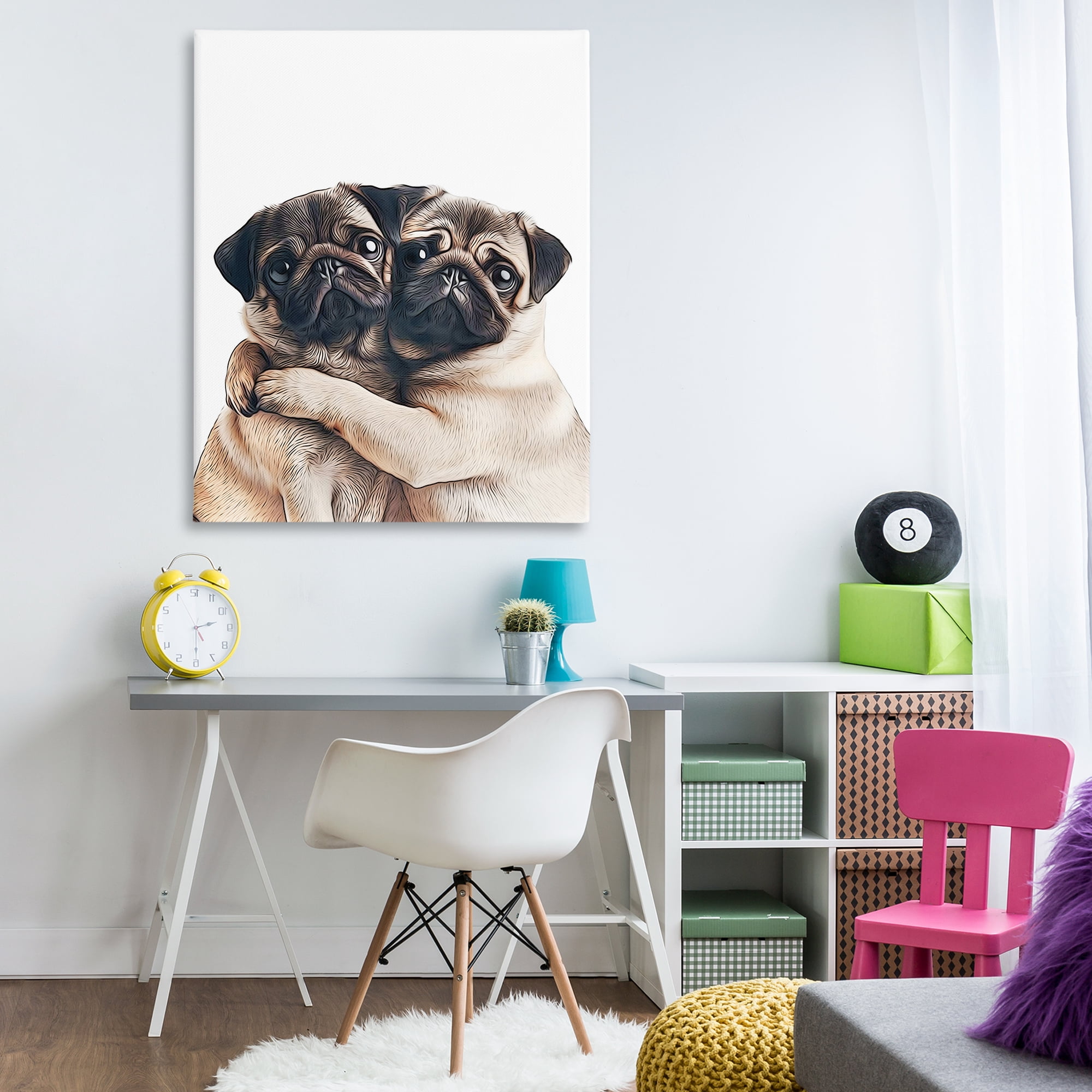 Stupell Industries Two Hugging Pugs Animals & Insects Painting Gallery Wrapped Canvas Art Print Wall Art, 36 x 48