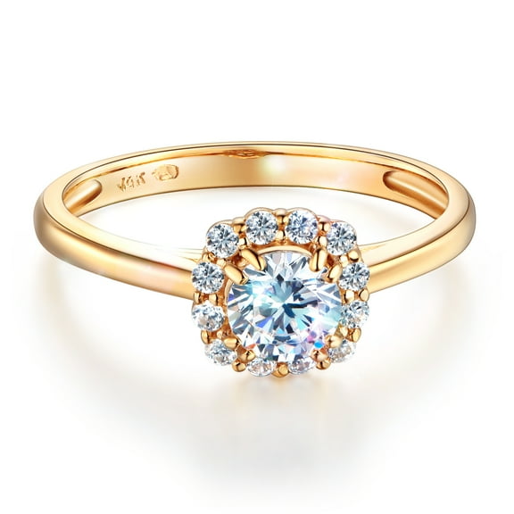 Wellingsale Ladies Solid 14k Yellow Gold Polished CZ Cubic Zirconia Round Cut Halo Engagement Ring - Size 4