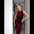 thumbnail image 4 of Vestido de Cóctel de Terciopelo Sin Mangas para Mujer, Vestido de Fiesta Midi con Cuello Vuelto y Abertura en la Espalda Fruncida, Vestido Ajustado Rojo XL, 4 of 8