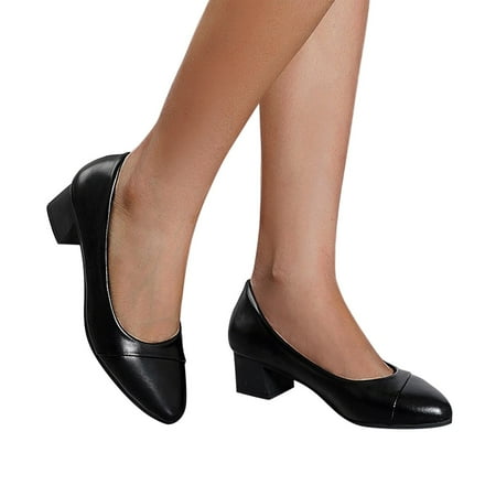 Oyedens Dress Shoe for Women Black White Casual Work Pump Shoes Heels Slip on Ballet Loafers
