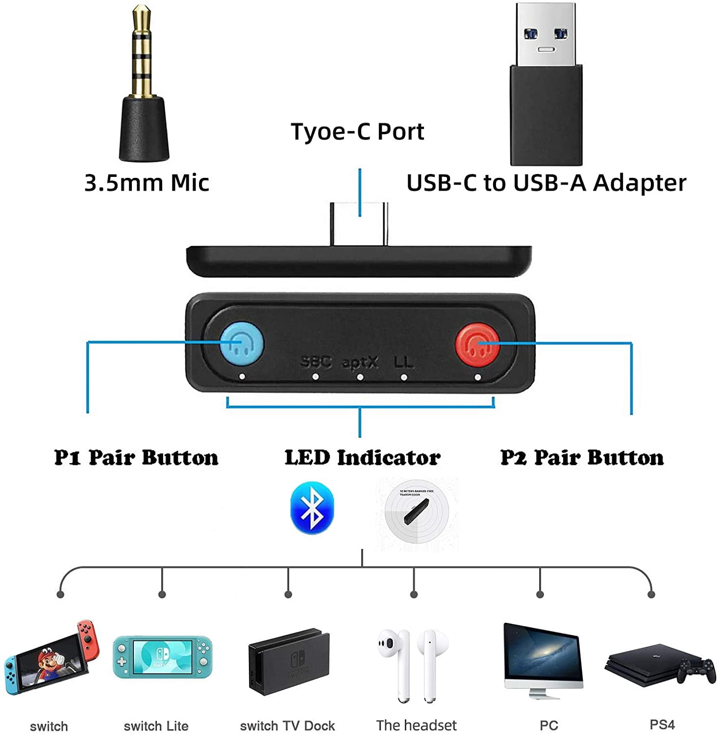 Bluetooth Adapter for Nintendo Switch 
