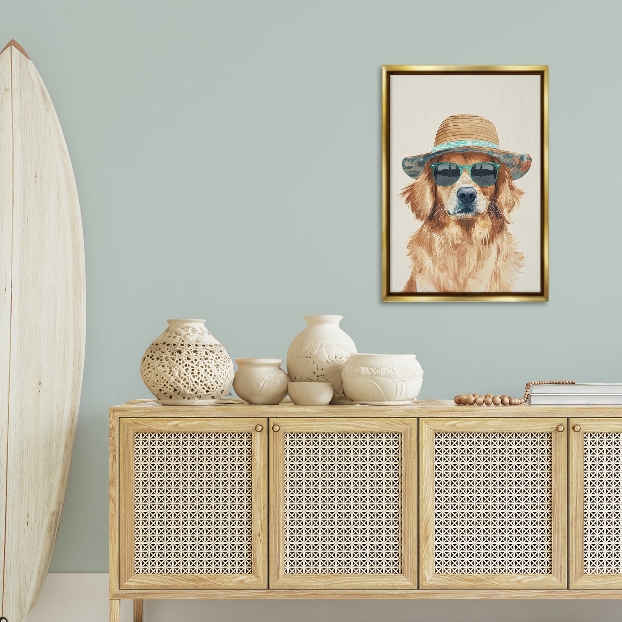 Stupell Industries Hipster Labrador Dog Animals & Insects Painting Gold Floater Framed Canvas Art Print Wall Art, 21 x 31