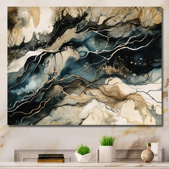 Designart "Blue Beige Marbled Dreamscape III" Modern Geometric Wall Art Living Room