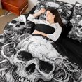 thumbnail image 3 of Castle Fairy Dark Gothic Skull 7-Piece Twin Bedding,Happy Halloween Bedding Comforter Set,White Black,Black Reversible, 3 of 7
