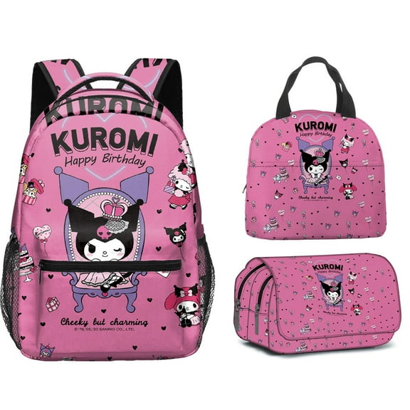 Kuromi  Print  Cute Backpack Large Capacity  Shoulder Bag Lunch Bag Pencil Case 3pcs Set