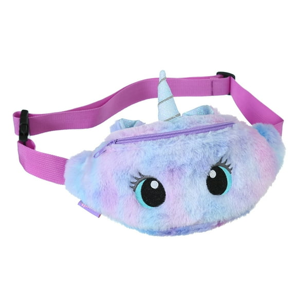 Bolso bandolera de felpa violeta, riñonera de unicornio a la moda, bolso de pecho de unicornio con ojos grandes, bolso de hombro delicado, riñonera para niñas