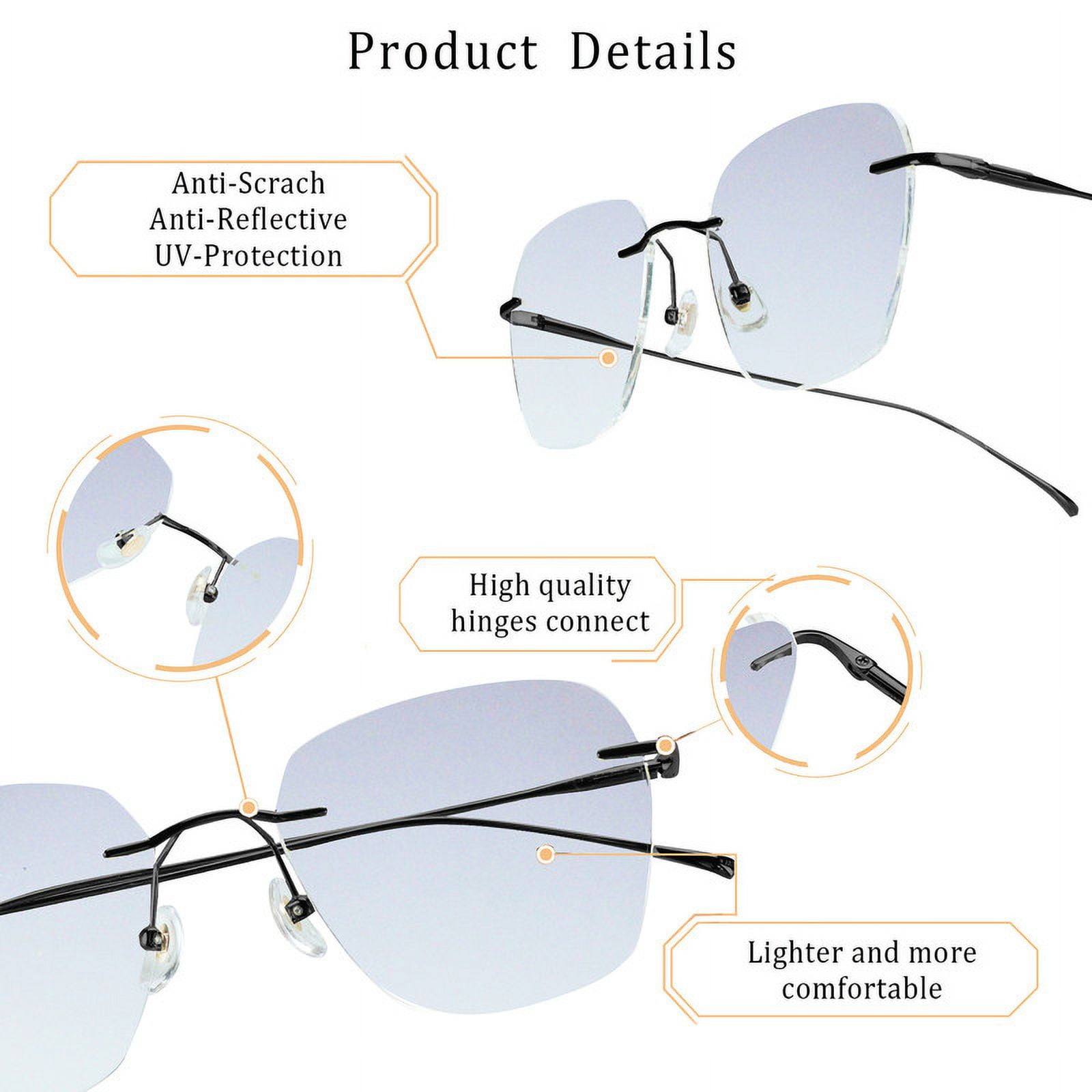 LifeArt Pure Titanium Frame Glasses/Blue Light Blocking Reading Glasses, Reduce Eyestrain, Stylish for Men and Women(Black,+1.00 Magnification)