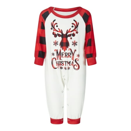 

Eyicmarn Family Matching Christmas Pajamas Letter Elk Print Long-Sleeved Tops + Plaid Trousers Sleepwear Outfits