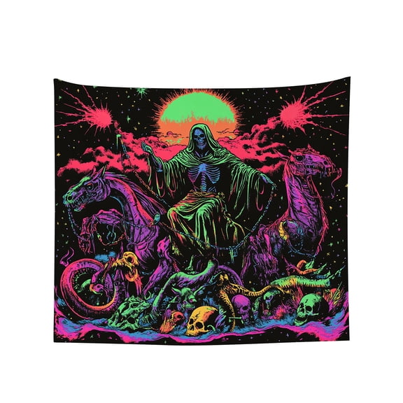 Gothic Tapestry,Grim Reaper Sitting On Top Of Hell Horses And Snakees Tapestry Wall Hanging Wall Tapestry for Dorm Living Room Bedroom 40 x 60 IN