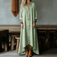 thumbnail image 5 of gakvbuo Summer Linen Dress For Women Maxi Dress Popover Dress Women's Linen Loose V-Neck Lace Long Sleeved Dress, 5 of 8