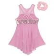 thumbnail image 4 of TiaoBug Girls Sequins Lyrical Dance Costume Kids Sleeveless Ballet Dance Dress Leotard with Hair Tie Pink 6, 4 of 5