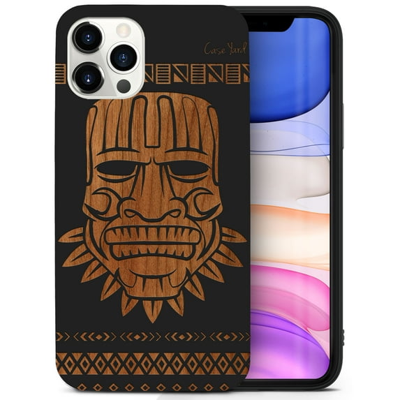 Case Yard Wooden Case for iPhone-12/12-Pro Soft TPU Silicone cover Slim Fit Shockproof Wood Protective Phone Cover for Girls Boys Men and Women Supports Wireless Charging Maya Mask Design