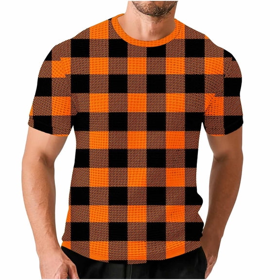 ZUKMRJPC Men's Short Sleeve T-Shirt Crewneck Classic Vintage Plaid Basic Tees Slim Fit Casual Lightweight Waffle Knit Textured Tops