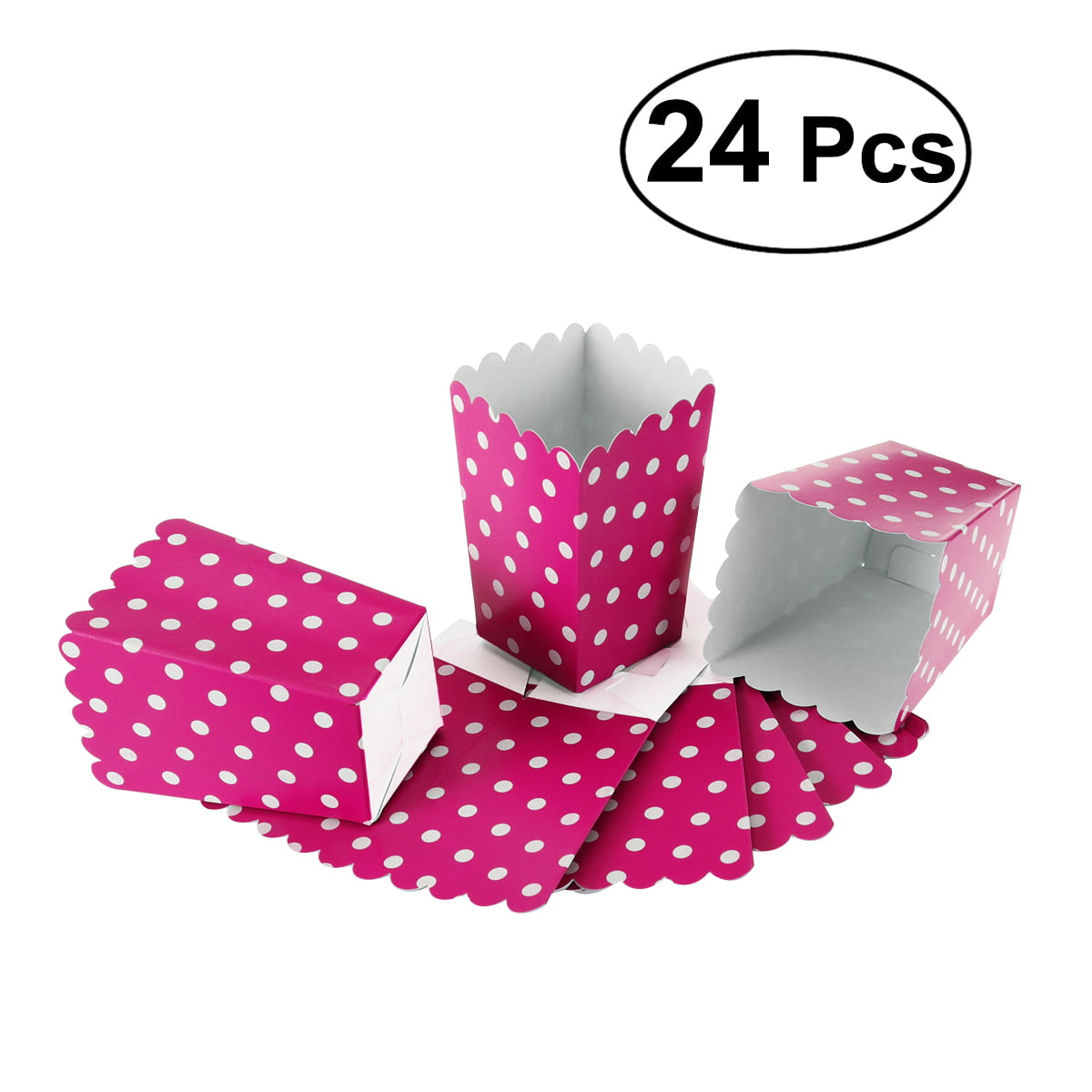 24pcs Striped Poka Dot Paper Popcorn Boxes Bags Container Wedding Party Favour 