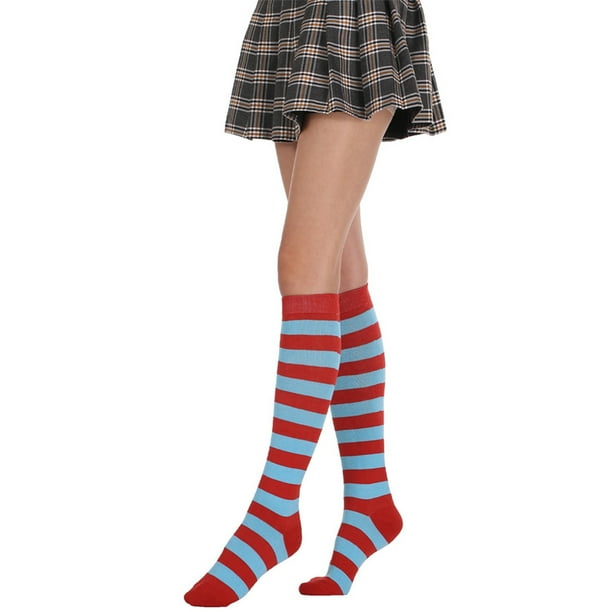 Sonducket 1 par de calcetines a rayas hasta la rodilla, elásticos, fáciles de combinar, antideslizantes, para fiesta, disfraz, rayas azules y rojas Type3 NO3 Sonducket AP008902-20