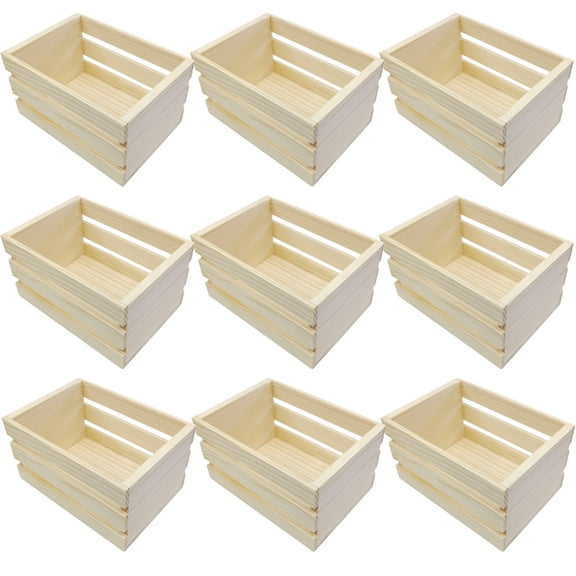 9 Pcs Mini Wooden Crates for Storage, Small Wooden Baskets for Crafts and Decor, Stacking Design, Open Storage, Natural Pine Wood, 4.9 x 3.5 x 2.8 Inches