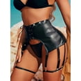 thumbnail image 4 of WTOBBY Women's PU Leather Mini Skirt Set, Corset Bustier with Garter Straps, Fishnet Stockings Included, Stretchy Fitted Clubwear for Parties ,Black L, 4 of 5