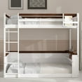 thumbnail image 2 of Euroco Wood Queen over Queen Bunk Bed with Shelves and Cabinets,  Storage Headboard with LED Light and USB Charging, White, 2 of 12