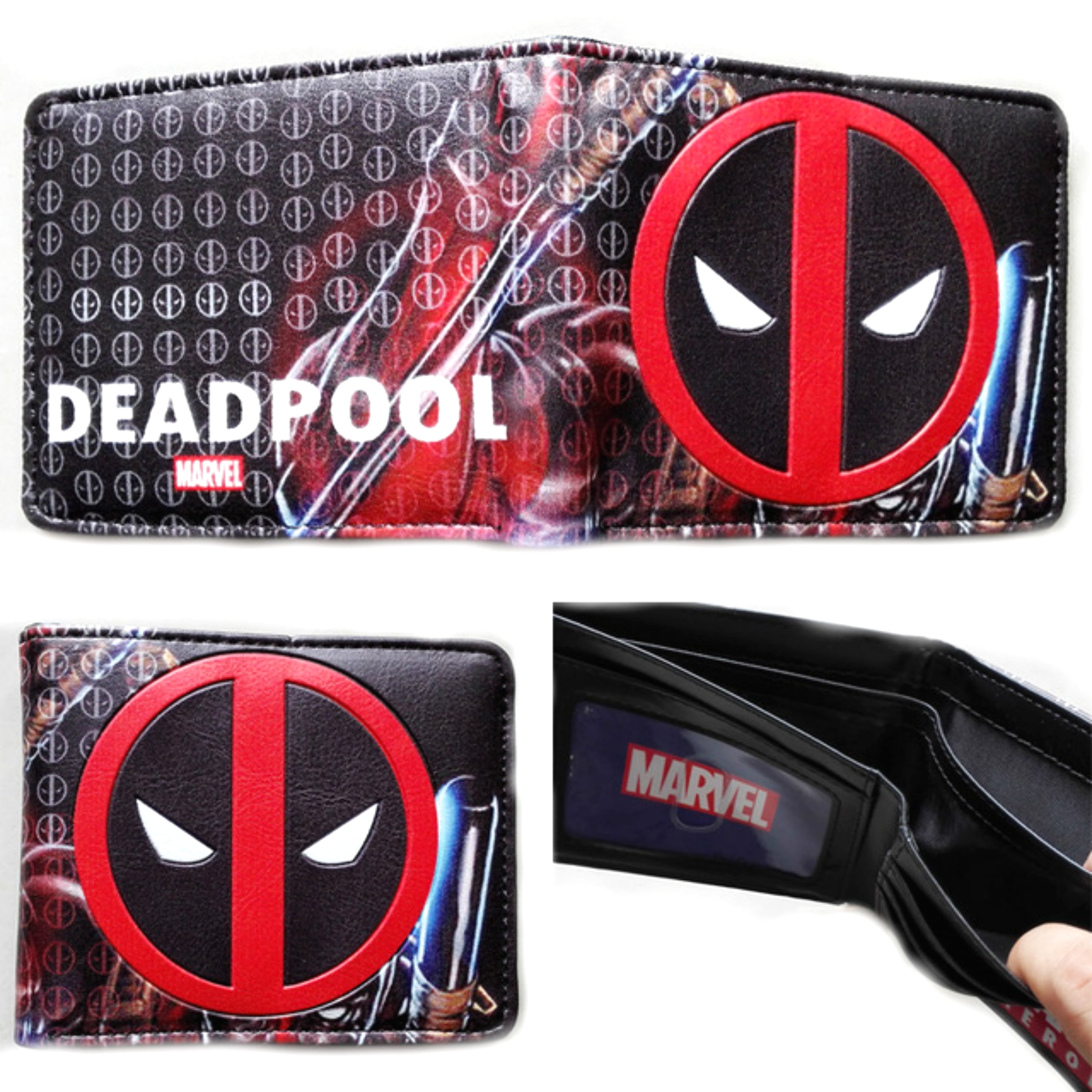 Mens Leather Bi-Fold Wallet with DEADPOOL Superhero Image *Great Gift*