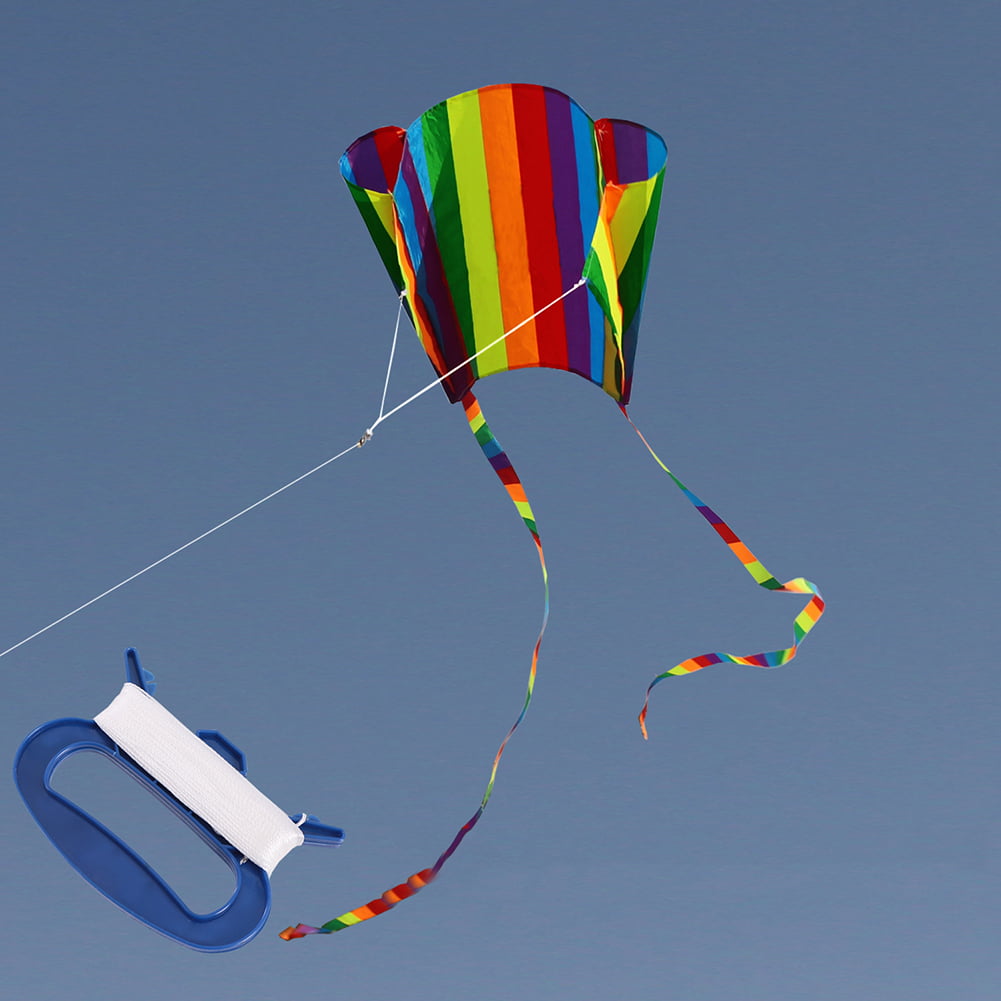 Large Delta Rainbow Kite For Kids Adults Outdoor Sports & 30M Kite Line UK Stock 