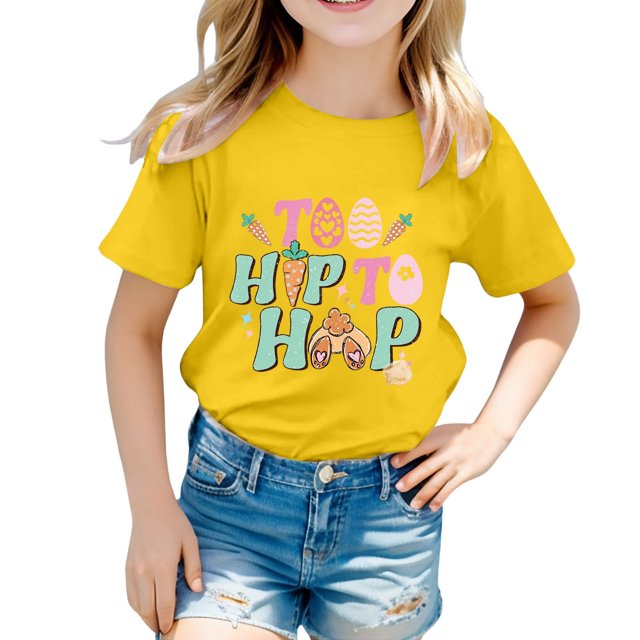 Blouse Designs Dernier pour Filles Fille Entraînement Aussi Enfant Filles Pâques Mignon Graphique Col Rond Manches Courtes T-Shirt Été Décontracté T-Shirt