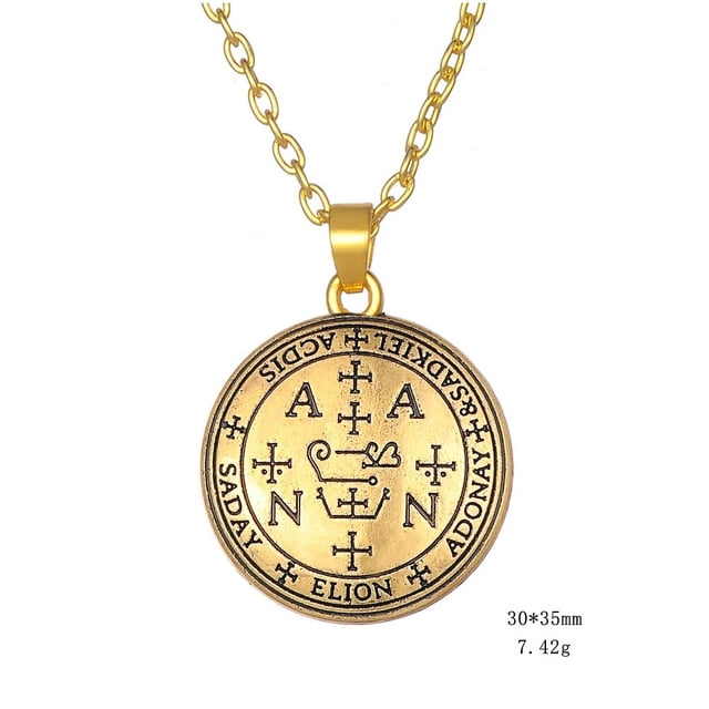 Collar de amuleto de la buena suerte de Talismán de protección, sello de riqueza de acero inoxidable de solomon, cadena de cuerda de cera de ajuste, regalo de joyería